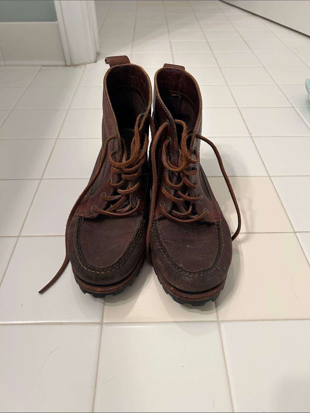 Women's Brown Leather Moc Toe Lace-Up Boots